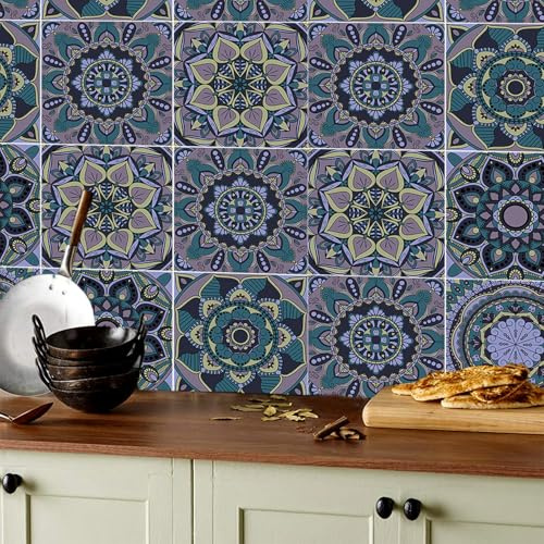 ANHUIB 18 Pcs Tile Stickers for Kitchen,Moroccan Tile 15x15cm,Peel and Stick Tile Decals,Self Adhesive Tile Stickers,Bathroom Wall Tiles Waterproof,Sticker Decal Vintage Wall Tiles