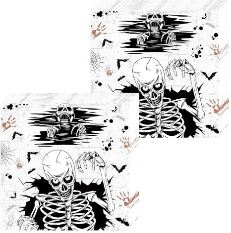 20PCS Halloween Serviettes - 33cm Skull Tissue Tableware - 2Ply Beverage Luncheon Decorative Paper Napkins - Soft Skeleton Napkins for Dinner & Restaurant