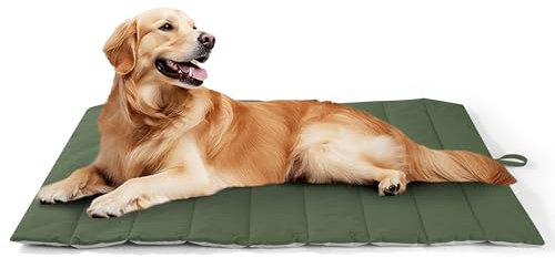 UNIKOME Hundedecke für Unterwegs rutschfeste Antistatische und Langlebige Hundematte, Hundekissen Waschbar Mittelgroße und Kleine Hunde, Reisebett Hund für Reise Outdoor (Grün+Grau, 110 * 68cm)