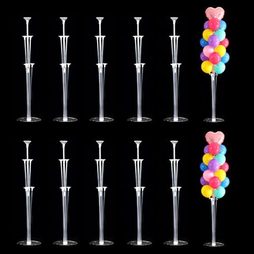 LOLYSIC Set di 12 supporti per palloncini da tavolo, altezza 70 cm, kit di supporti trasparenti per palloncini da tavolo, riutilizzabili, decorazione per matrimoni, Natale, feste di compleanno,