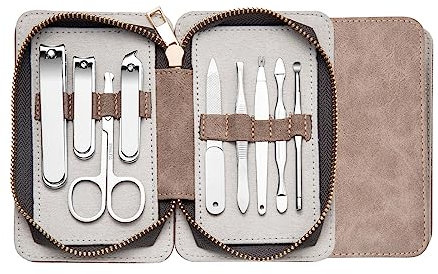 Juego de 9 piezas de manicura de acero inoxidable, tijeras de grado quirúrgico, serie de herramientas de pedicura de función completa
