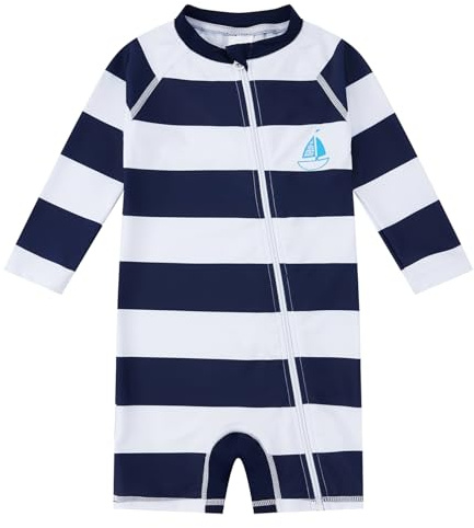 upandfast Maillot de Bain Manches Longues pour Enfants de 3 Mois à 3 Ans avec Protection Solaire UPF 50+(Rayure,3-6 Mois)