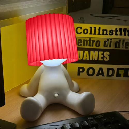 Umikk Lustiges LED Tischleuchte, Lampe „Ein kleiner schüchterner Mann“, Kreative A Little Shy Man Nachttischlampe, USB-Aufladung Tischlampe Mit Schirm, Romantische LED Nachttischlampe (Rot)