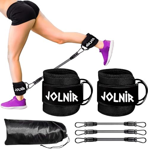 Chevillères poulies Gym - Set complet avec 2 chevilles/poignets et 3 bandes élastiques - Chevilles lestées pour coups de pied, entraînement des jambes, fessiers, poids chevilles et fitness à la maison