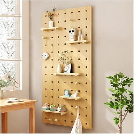 Wooden Pegboard Wall nizer Storage Kit Solid Wood Display Panel for Wall Mounting Includes 5 Pieces of 60x120cm Pegboard Panels