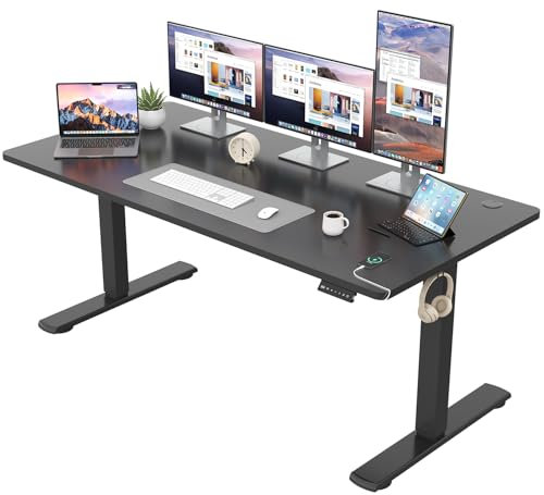 JUMMICO Höhenverstellbarer Schreibtisch KOMPLETTE TISCHPLATTE Elektrischer Schreibtisch Höhenverstellbar mit Memory-Funktion Steh-Sitz Tisch Computertisch 160 x 60 cm Schwarz