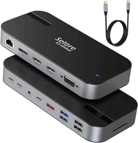 Docking station USB C 15 in 1 Laptop Docking Station con Quadruple Display Dual 4K HDMI, DP, VGA, 100W PD, RJ45, 10Gbps USB C Data, USB 3.1 Gen 2, 2 USB 3.0/2.0, SD/FT, per MacBook Dell HP