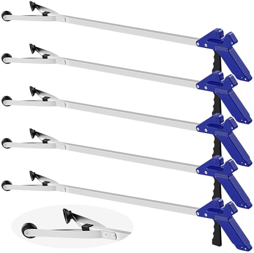 Sabary 5 Pack Suction Cup Reacher Grabber Heavy Trash Picker Grabber Tool, Long Handy Aids Nonslip Claw Reach Tool for Elderly Pick up Stick Arm Extension Litter Picker(Blue)
