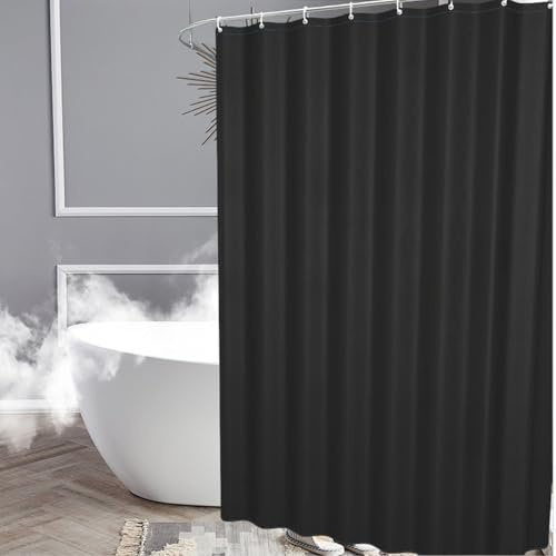 Shower Curtain for Bathroom, 100% Polyester Waterproof Mould Proof Resistant Fabric, 180 x 180cm PEVA Bathroom Curtains with Grommets & 12 Pcs Hooks, Quick-Drying, Washable Bath Curtain (Black)