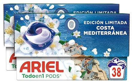 Ariel Todo en 1 PODS Brisa Marina Y Jazmín, Detergente Líquido Para Lavadora en Cápsulas, 38 Lavados, Edición Limitada Costa Mediterránea