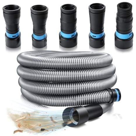 Fuhjythy 1 1/4 Inch X 10 Feet Dust Collection Hose Kit for Home and Vacuums System with 5 Adapters of Woodworking Power Tool