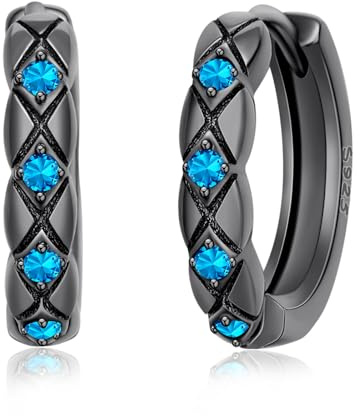 Schwarze Creolen 925 Sterling Silber Punk Ohrringe | Minimalistische schwarze Huggie Creolen Punk Stil moderner Alltagsschmuck für Damen Herren