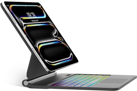 SENGBIRCH Magic Keyboard for iPad Pro 11 M5 2025/M4 2024 - Deutsches QWERTZ Tastatur mit hülle, Hintergrundbeleuchtung Multi-Trackpad Tastatur für iPad Pro 11 M4 2024, Schwarz