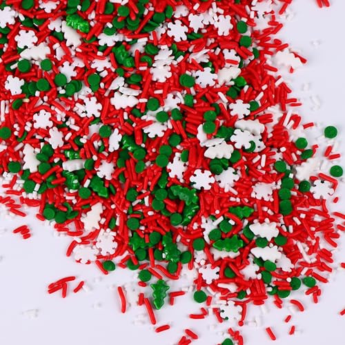 Décors Sucrés Noël 130g - Mélange Festif Vert, Blanc et Rouge avec Sapins, Flocons et Vermicelles | Décoration Alimentaire Comestible pour Gâteaux et Biscuits