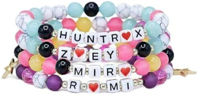 4PACK Korea Pop Demon Singer Hunters Girl Bracelets Merch Set, Demon Singer Hunters Bracelet, Bracelets Kit with Name Friendship BFF Gifts For the K Pop Fans Costume Accessories Birthday Gift