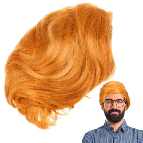 Männer Perücke Kurz, Synthetische Faser, Gold, 58-62cm | Kurz und Glatt, 1 Stück, für Kostüm und Fotoecke, Leicht zu Tragen