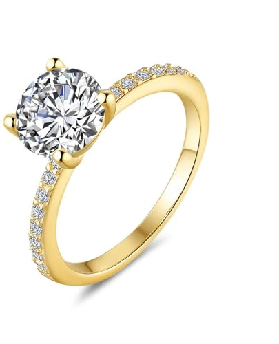 Skcess 14K Gelbgold Promise Ring, Damenringe 8mm Moissanit Weiß 2ct Größe 58 (18.5)