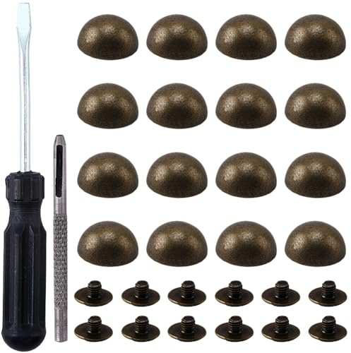 CALFOVERA Juego de Remaches Redondos de 20mm con Forma de Cúpula, de Aleación, con Forma de Hongo Y Parte Trasera Plana, con Clavos, para Manualidades de Cuero, Ropa, Cinturones, Bolsos, Zapatos