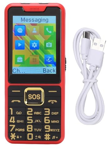 YUKERMARB Telefono per Anziani 4G Sbloccato con Pulsanti Grandi da 2,6 Pollici con Chiave SOS, Doppia Torcia Elettrica, Batteria da 2500 MAh, Altoparlante Grande, Doppia SIM per la (rosso)