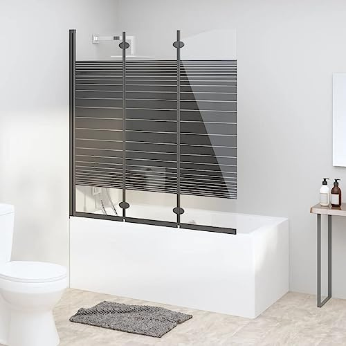 Kaloriko Badewannenfaltwand 3-teilig ESG Schwarz, 130x130 cm, Aluminiumrahmen, faltbare Duschabtrennung für Badewanne, Spritzschutz, Nische, barrierefrei, mit Griff und Scharnier