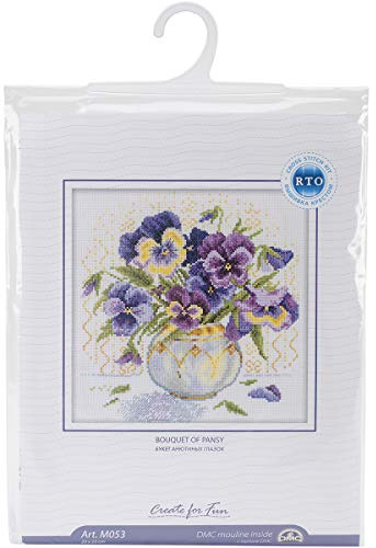 RTO RTM053 - Schema Punto Croce contato, Motivo Bouquet di Viole del Pensiero, 23 x 23 cm