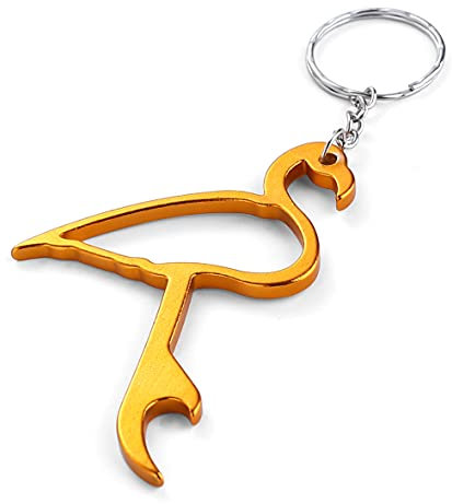 Komonee Flamingo Gold Bottle Opener Key Chain Metal Wildlife Key Ring Novelty Animal Keychain Keyring