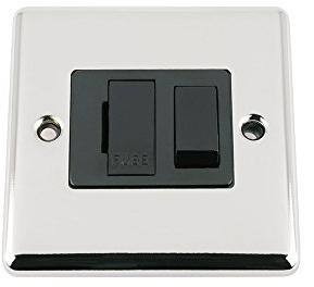 Fused Switch - Polished Chrome - Classic - Black Insert Plastic Switch - 13 Amp Switched Fused Spur Unit