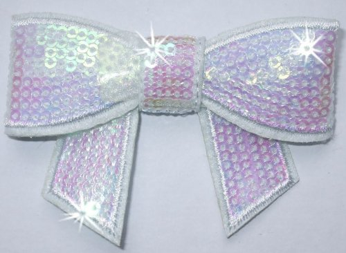 Stoff Pailletten Fliege 1 x 70 mm zum Aufbügeln white - pearl