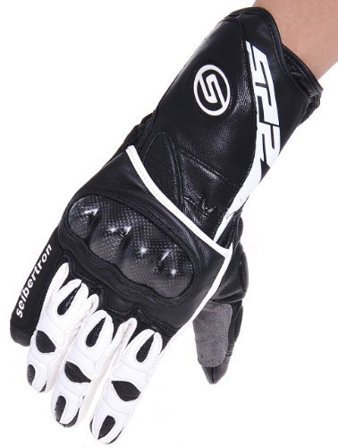 Seibertron SP2 SP-2 Leder Herren On-Road Motorrad-Handschuhe echtes Leder Moto-Cross Motobike Motorrad Sport-Handschuhe (Schwarz+weiß, XL)
