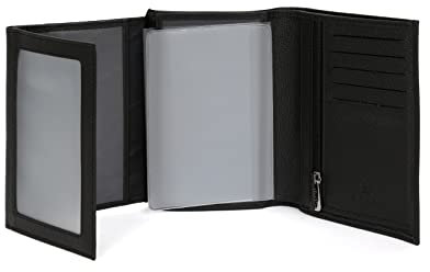Hexagona - Portefeuille européen 3 Volets - Compatible Cartes de crédit, CNI, permis de Conduire, Passeport et Carte Grise - pour Homme - Collection Confort - Noir - en Cuir