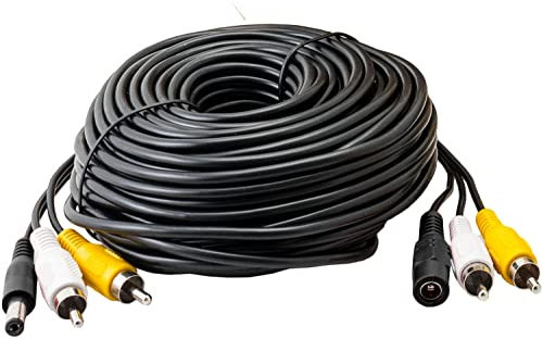 SpyCameraCCTV 30m RCA Audio Cable | 2-male to 2-male RCA Plugs With Power Extension | RCA Phono Cable for subs CCTV/amps/Hi-Fis/home cinema/Blu-ray/receivers