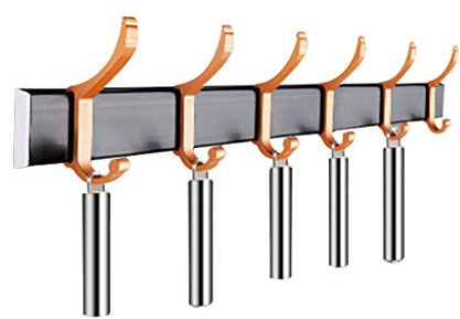 Coat Rack Wall Mounted Coat Hat Aluminum Hooks 3M Tape Adhesive Hanger for Clothes ( Color : Brass , Size : 45cm )
