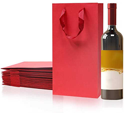 Botella del regalo de Champán del vino del papel de Kraft que llevan los bolsos con las asas para Xmas Business Wedding (rouge, 12PCS, bouteille double)