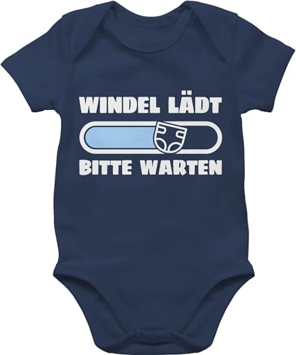 Shirtracer Baby Body Kurzarm - Mädchen & Junge - Windel lädt Bitte warten in weiß und blau - 1/3 Monate - Navy Blau - babymode witzig sachen für neugeborene wird beladen bodys babybody mit spruch