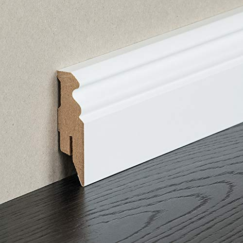 HORI® Sockelleiste Weiß RAL 9016 | MDF Fußleiste | Hamburger Profil | 16 mm stark, 2500 mm lang | Wandabschluss | Bodenleiste für Laminat, Parkett & Vinyl 58