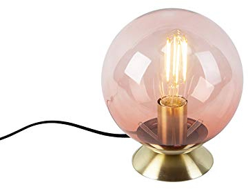 Qazqa - Art Deco Tischlampe Messing mit rosa Glas - Pallon I Wohnzimmer I Schlafzimmer - Kugel I Kugelförmig - LED geeignet E27