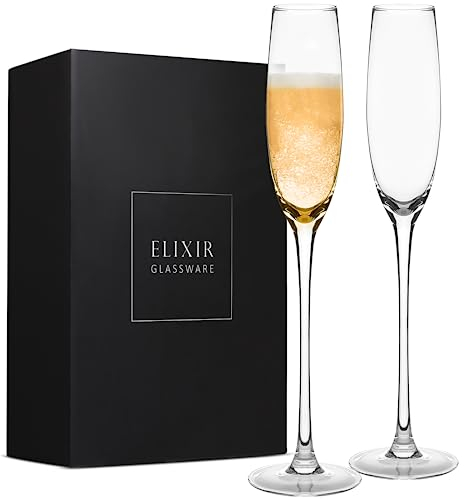 Crystal Champagne Flutes – Elegant Champagne Glasses, Hand Blown – Set of 2 Modern Champagne Flutes, 100% Lead Free Premium Crystal – Gift for Wedding, Anniversary, Christmas – 5oz, Clear
