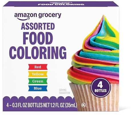 Amazon Grocery, Assorted Food Coloring, Contains Red, Blue, Green, Yellow Bottles, 1.2 Fl Oz