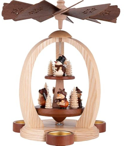 Erzgebirge Palast 2-stöckige Pyramide Waldleute zur Weihnachtszeit - Exklusiv - 26 cm