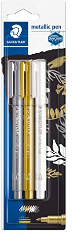 STAEDTLER 8323-S BK3 - Blister con 3 marcadores metálicos en colores blanco, oro y plata