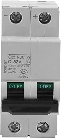 Disjoncteur CC, 1 pc 16A / 32A / 63A 250V DC 2P disjoncteur à air miniature basse tension interrupteur d'énergie solaire pour systèmes CC panneaux solaires système de grille(32A)