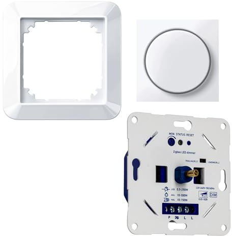 Zigbee 3.0 LED Dimmer Unterputz 300W -> Komplettset mit Merten 1-M aktivweiß glänzend <- Smart Home Drehdimmer kompatibel mit Philips Hue, Alexa & Google Home - Phasenabschnitt/Phasenanschnitt