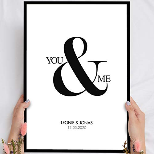 Elbeffekt Holzbild You & Me - personalisierbar zum Hinstellen/Aufhängen optional beleuchtet, Paar Geschenk mit Spruch auf Holz - Aufsteller Dekoration - persönliches Geschenk