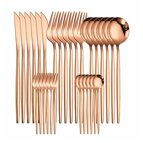 Couverts en acier inoxydable Ensemble de vaisselle Fourches fourchettes Coin cuillères Coines Vaisselle Set Matte Cuisine Dîner Ensemble (Color : YF3 rose gold)