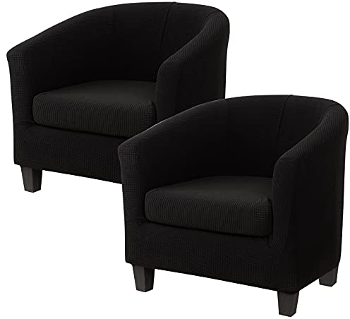 Polar-Fleece-Sesselbezug Stretch Sesselschoner Elastisch Sesselhusse Sesselüberwurf für Stuhl Clubsessel Husse Cocktailsessel Schonbezüge Tullsta Stuhl Sofahusse Waschmaschinenfest(Schwarz,2 Stück)