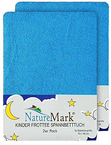 NatureMark 2er Pack Kinder FROTTEE Spannbettlaken, Spannbetttuch kuschelig weich, für Babybett und Kinderbett | 70x140 cm - Türkis