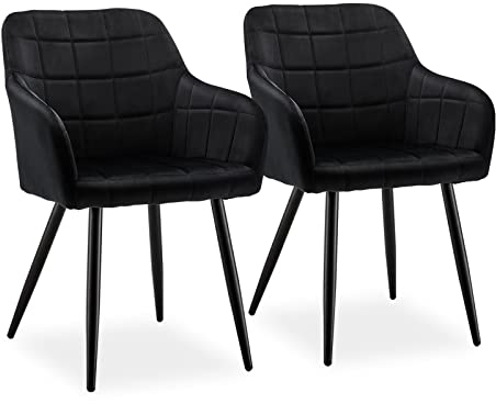 CLIPOP Esszimmerstühle 2er Set Stühle mit Armlehne, Samt Bezug, Esszimmerstuhl Küchenstuhl Polsterstuhl, Stühle für Esszimmer (Samt Schwarz, 2er Set)