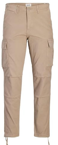 JACK & JONES Male Cargo Trousers Carrot Fit Cargo Trousers, Dune/Detail:Solid, 30 W/34 L
