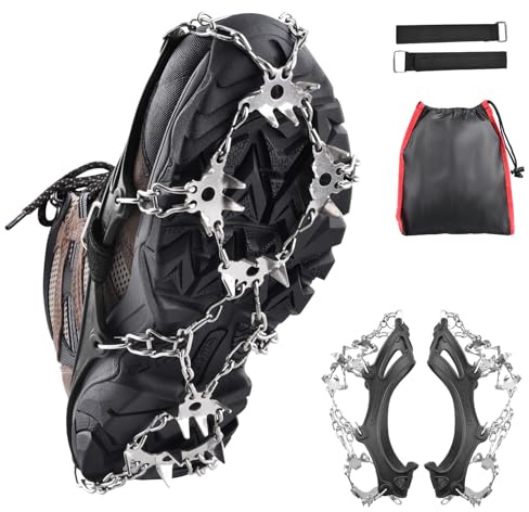 TRIWONDER Ramponcini da Neve e Ghiaccio Antiscivolo, 10/19 / 24 Denti Ramponi per Scarponi e Scarpe, per Trekking Alpionismo Esursioni Pesca, Uomo Donna e Bambino