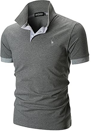 AIOIDI Polo Manica Corta Uomo in Cotone Ricamo Giraffa Golf T Shirt,Grigio,3XL